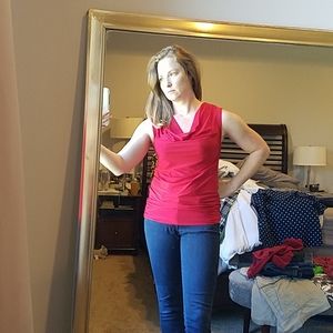 Red draped neck tank